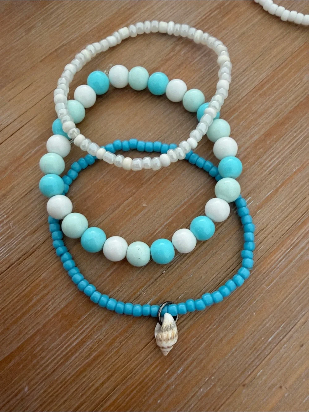 Handcrafted Turquoise & White Beaded Stretch Bracelet Set